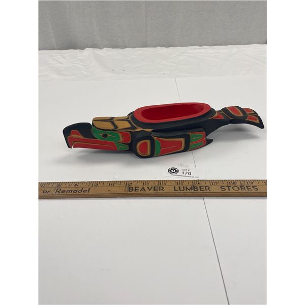 14.5 Inch Long Native Carved Eagle Bowl Signed By Ed Baker