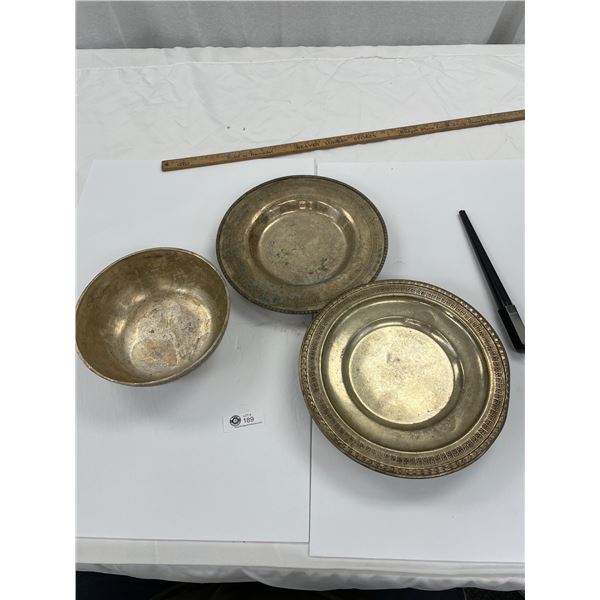 Nice Lot of 3 Vintage Brass Plates and Bowl