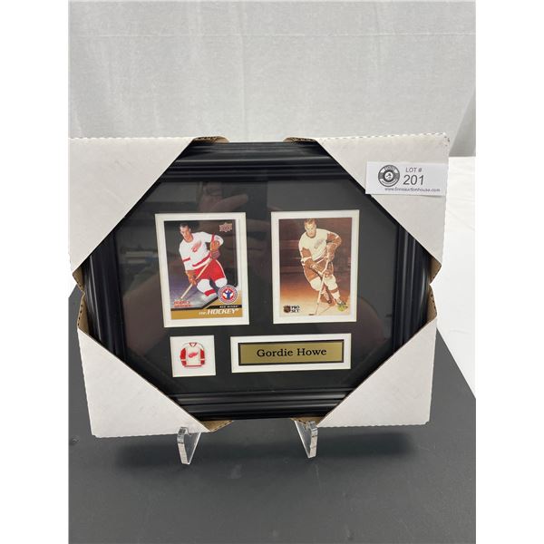 Nicely Framed 12 x 10 Gordie Howe Trading Cards and Pin