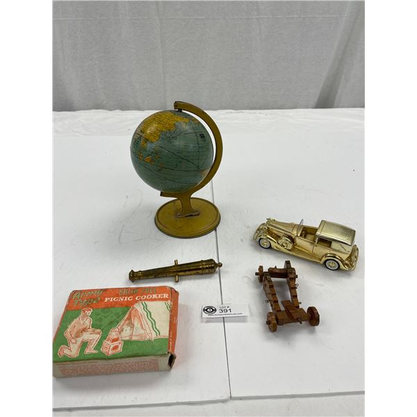 Nice Vintage Collectible Lot Small Globe Brass Cannon etc