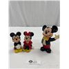 Image 1 : Vintage Walt Disney Mickey Mouse 6" Piggy Bank Made in Korea and 2 Mickey and Minnie Squeaky Toy Fig