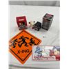 Image 1 : 2 Novelty Pencil Sharpeners Plus Disney License Plate and Crossing Sign plus 2 Figures in Boxes