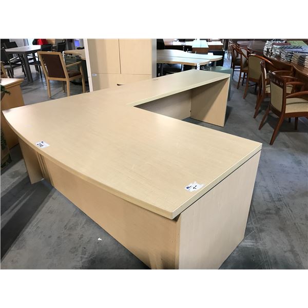 LIGHT MAPLE 6' X 8.5' BOW FRONT L-SHAPE EXECUTIVE DESK COMES WITH 6'H LATERAL FILE DOUBLE