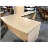 Image 1 : LIGHT MAPLE 6' X 8.5' BOW FRONT L-SHAPE EXECUTIVE DESK COMES WITH 6'H LATERAL FILE DOUBLE