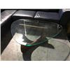 Image 2 : GLASS/WALNUT DESIGNER COFFEE TABLE WITH SOME COSMETIC DAMAGE