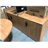 Image 2 : HONEY MAPLE 42" ROUND TABLE AND 2 36" DOUBLE DOOR CABINETS