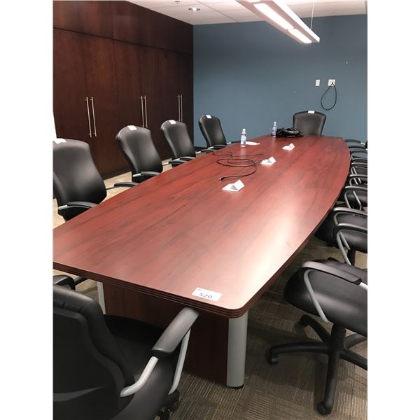 MAHOGANY 16' X 5' BOAT SHAPE BOARDROOM TABLE