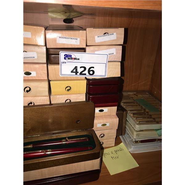 LOT OF PENS AND PENCILS IN CASES