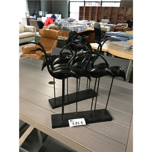 4 BLACK FLAMINGO DECOR PIECES SOME WITH CRACKS