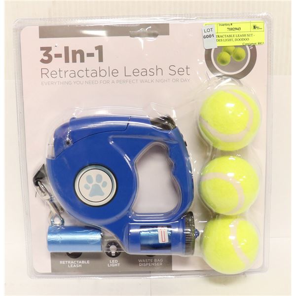3-1 RETRACTABLE LEASH SET - INCLUDES LIGHT, DOODOO