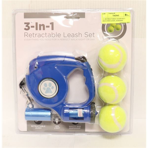 3-1 RETRACTABLE LEASH SET - INCLUDES LIGHT, DOODOO