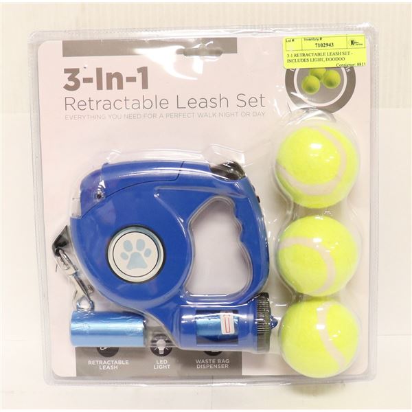 3-1 RETRACTABLE LEASH SET - INCLUDES LIGHT, DOODOO