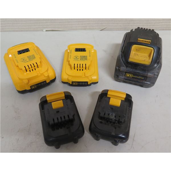 Qty 5 DeWalt Batteries: 2 @ 20V Lithium Ion, 12V Lithium Ion & Flex Volt 60V