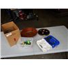 Image 1 : BIN OF LOAD STRAPS, HOLE BIT SET AND METAL DECOR, FIGHTING SHIELD
