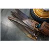 Image 2 : 4 BOLT DOUGHNUT TIRE, WITH HANDSAWS, BOAT PROPELLER AND LEATHER TOOL SATCHEL