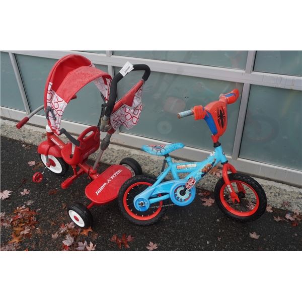 SPIDERMAN KIDS BIKE AND RADIO FLYER TRICYCLE WITH STEERING HANDLE