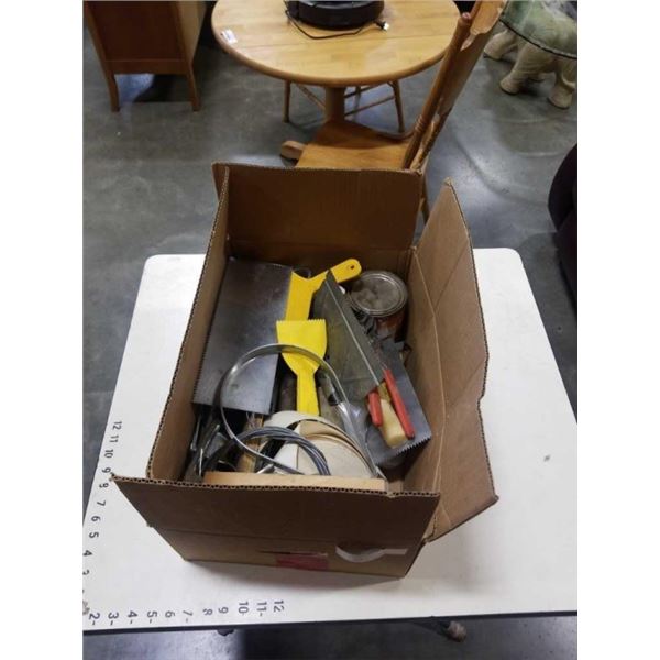 BOX OF DRYWALL AND PAINTING TOOLS