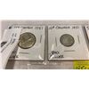 Image 2 : 1951 CANADIAN COINS .800 SILVER 25c, 10c, PLUS BOTH TYPES OF 1951 NICKELS
