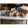 Image 1 : 2 BOXES OF ESTATE GOODS, HONEYWELL CAMERA, FROG PLANTER, CUTLERY, ETC