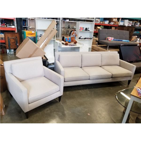 CRATE AND BARREL ROCHELLE SOFA AND CHAIR - DESERT, RETAIL $4998