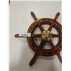 Image 2 : INLAID WOOD AND SOLID BRASS CANADIAN SHIPS WHEEL 18 1/2 INCH DIAMETER