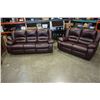 Image 1 : BURGUNDY 2 PIECE RECLINING SOFA SET - SOFA 80 INCHES WIDE AND LOVESEAT 5 FOOT WIDE