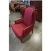 Image 2 : BURGUNDY VOGEL WINGBACK CHAIR WOOD FRAMED