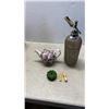 Image 1 : VINTAGE SELTZER BOTTLE, FOOTED TEAPOT AND WAX STAMP SET
