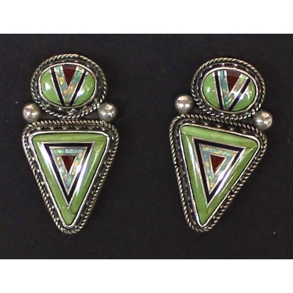 Navajo Sterling Gaspeite & Opal Inlay Earrings