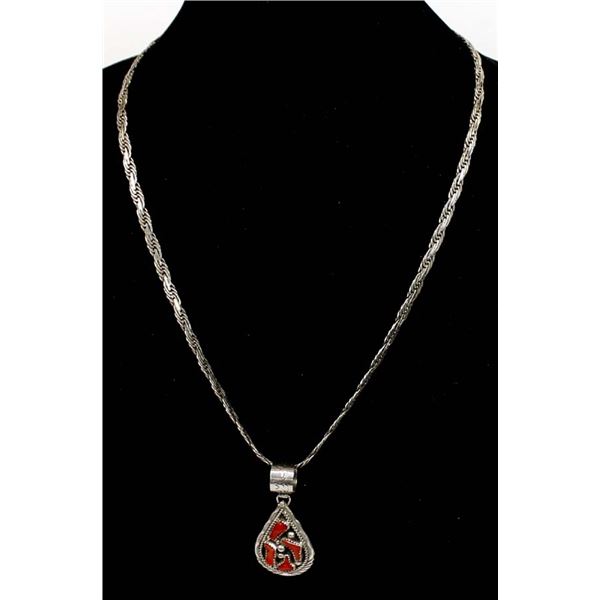 Navajo Sterling & Coral Pendant Necklace, Begay