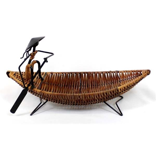 Vietnamese Metal and Wicker Canoe Basket