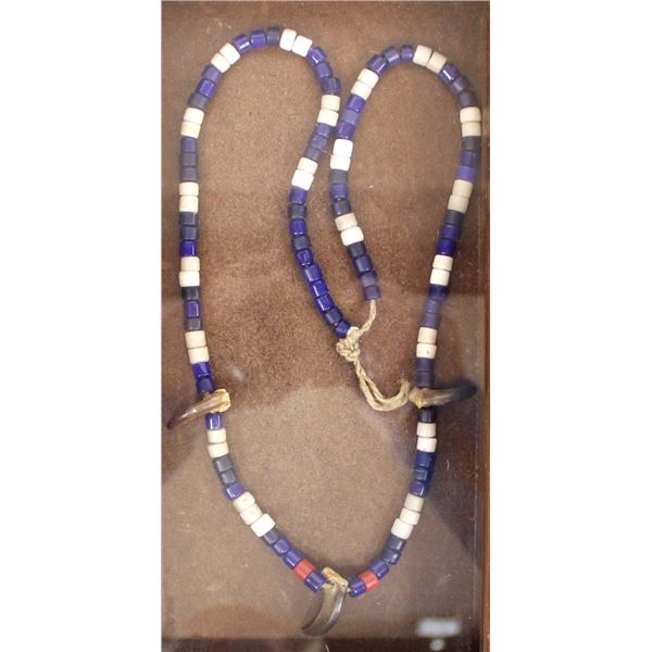Vintage Cobalt Blue Trade Bead & Claw Necklace