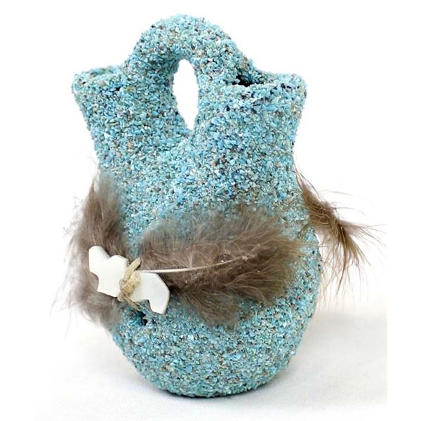 Zuni Turquoise Encrusted Fetish Pottery Vase