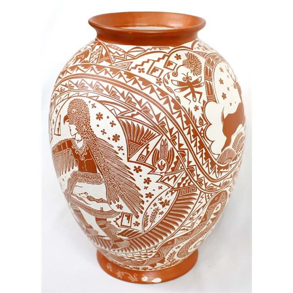 1983 Laguna Pueblo Etched Pottery Olla by Garcia