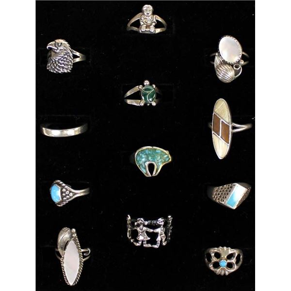 12 Sterling Silver Rings, Some Native American