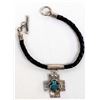 Image 1 : Leather Bracelet with Sterling & Turquoise Cross