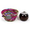 Image 1 : Ethnic Coiled Cloth Basket & Lidded Trinket Box