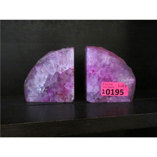 Pair of Pink Brazilian Agate Crystal Bookends