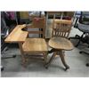 Image 1 : Vintage Oak Office Chair and Pine School Desk