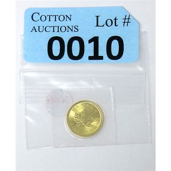 1/10 Oz. .9999 Fine Gold 2020 Maple Leaf Coin