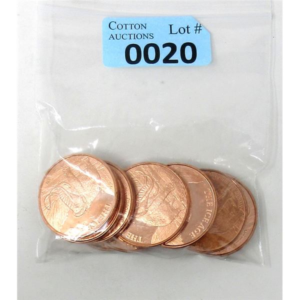 Ten 1 Oz. USA Mint .999 Fine Copper Rounds