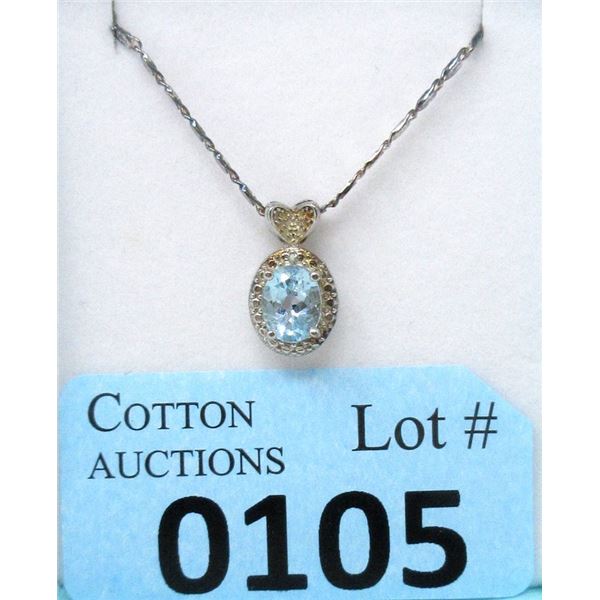 Sterling Silver Blue Topaz & Diamond Pendant