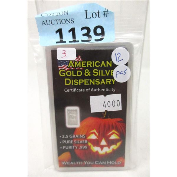 12 x 2.5 Grain Fine Silver Halloween Pumpkin Bars