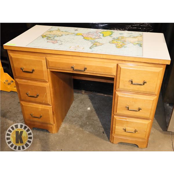 VINTAGE DESK WITH WORLD MAP