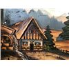Image 2 : Ceramic bunny, resin outdoor lamb & girl statue, wood 3D landscape Chalet picture