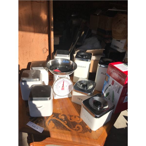 Food scale, 2 canister sets, Sunbeam iron (Classic model) *table not included