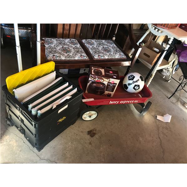 Chocolate Pro melting pot, Henry Express wagon, seat warmers, soccer ball