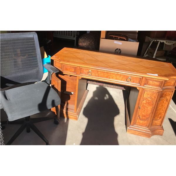 Vintage office wood desk with rolling chair