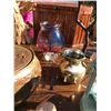 Image 2 : Asst baskets, wood angel, candle infuser, brass pot, kettle, hurricane lamp, ceramic baby figurine, 