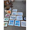 Image 1 : Hummel prints (x2, framed), Meredith Evans prints (x6, framed), Cross stitch images (x4, framed)
